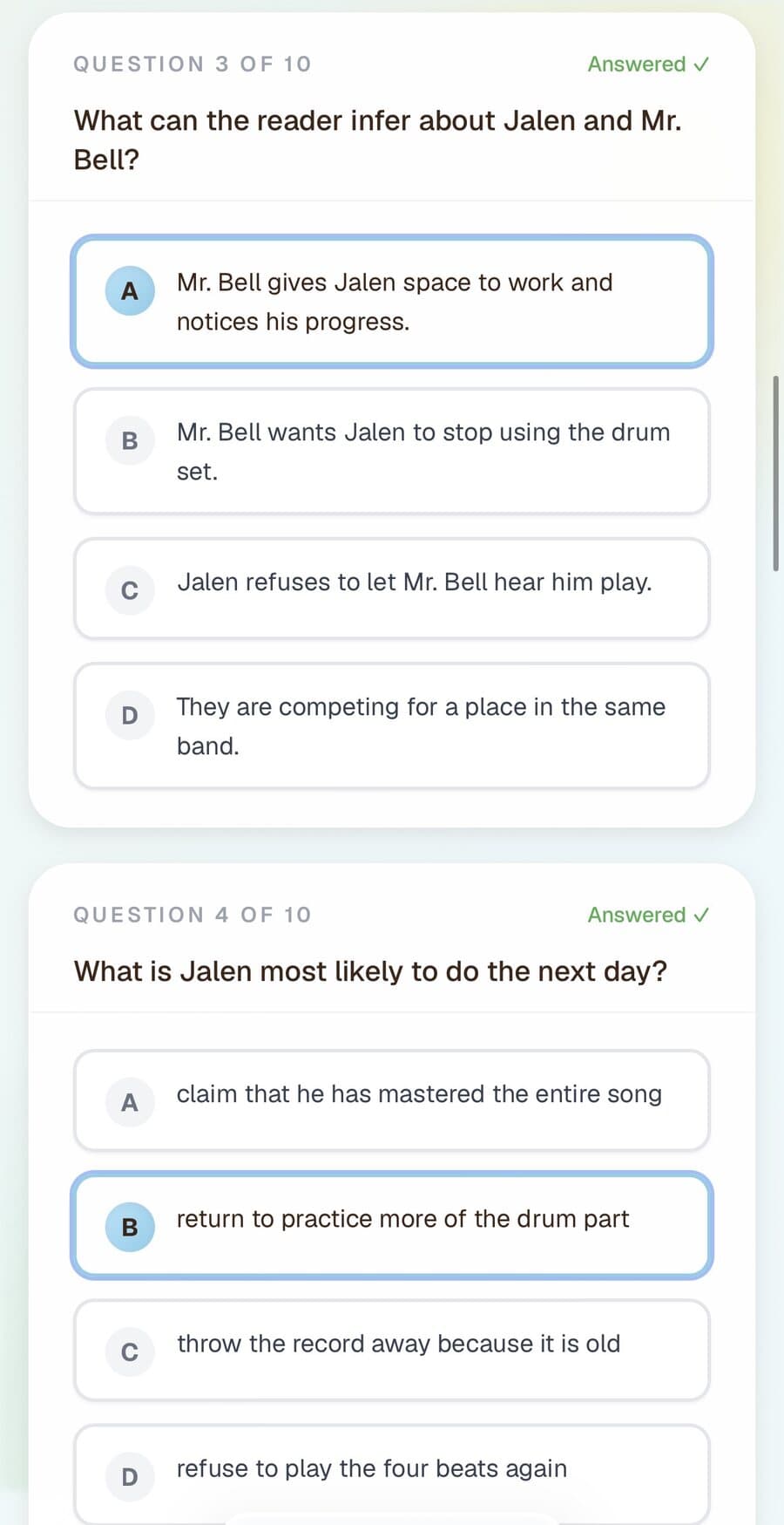 Mastery Garden reading assessment with passage-based inference questions